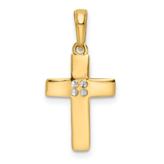 14K Yellow & Rhodium W/Rhodium D/C Cross Pendant