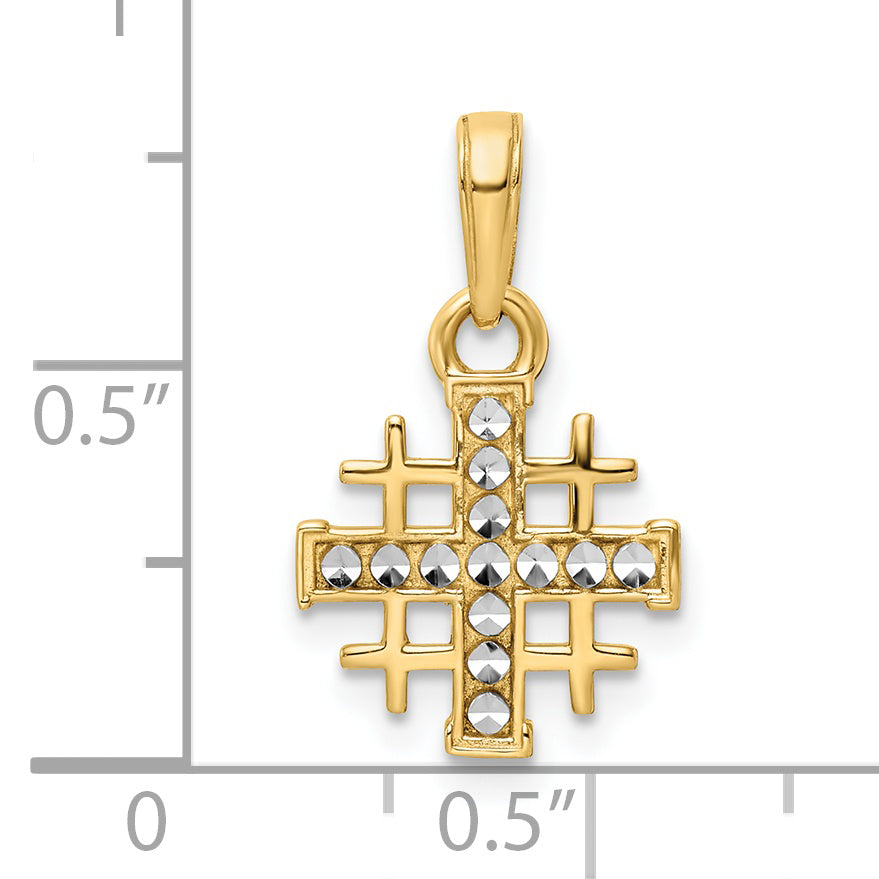 14K Yellow & Rhodium W/Rhodium D/C Jerusalem Cross Pendant