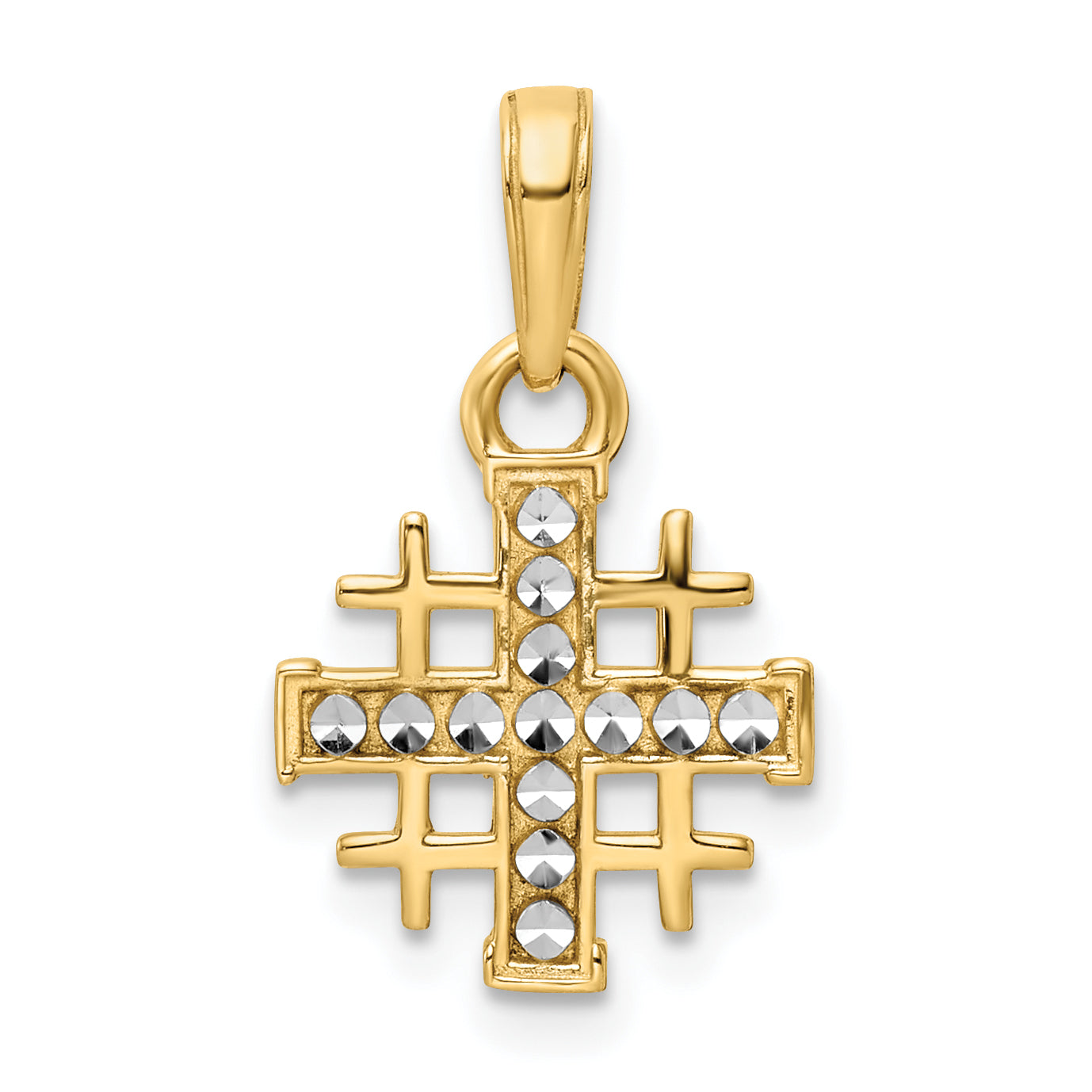 14K Yellow & Rhodium W/Rhodium D/C Jerusalem Cross Pendant
