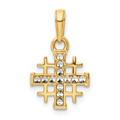 14K Yellow & Rhodium W/Rhodium D/C Jerusalem Cross Pendant