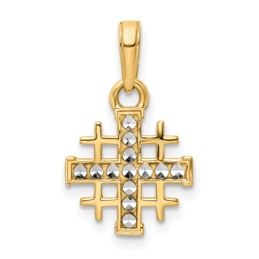 14K Yellow & Rhodium W/Rhodium D/C Jerusalem Cross Pendant