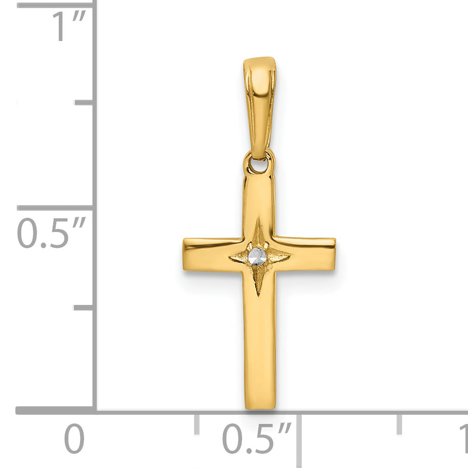 14K Yellow & Rhodium W/Rhodium D/C Cross Pendant