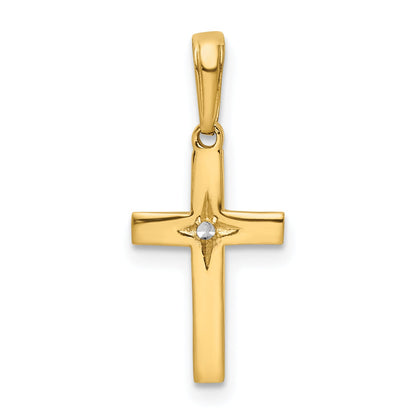 14K Yellow & Rhodium W/Rhodium D/C Cross Pendant