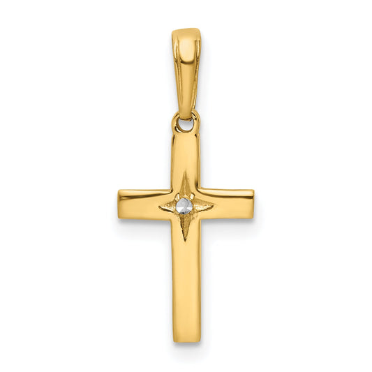 14K Yellow & Rhodium W/Rhodium D/C Cross Pendant