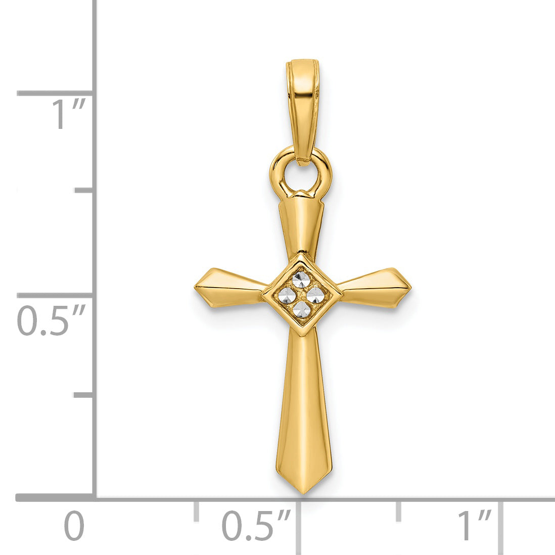 14K Yellow & Rhodium W/Rhodium D/C Cross Pendant