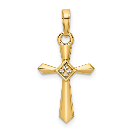 14K Yellow & Rhodium W/Rhodium D/C Cross Pendant