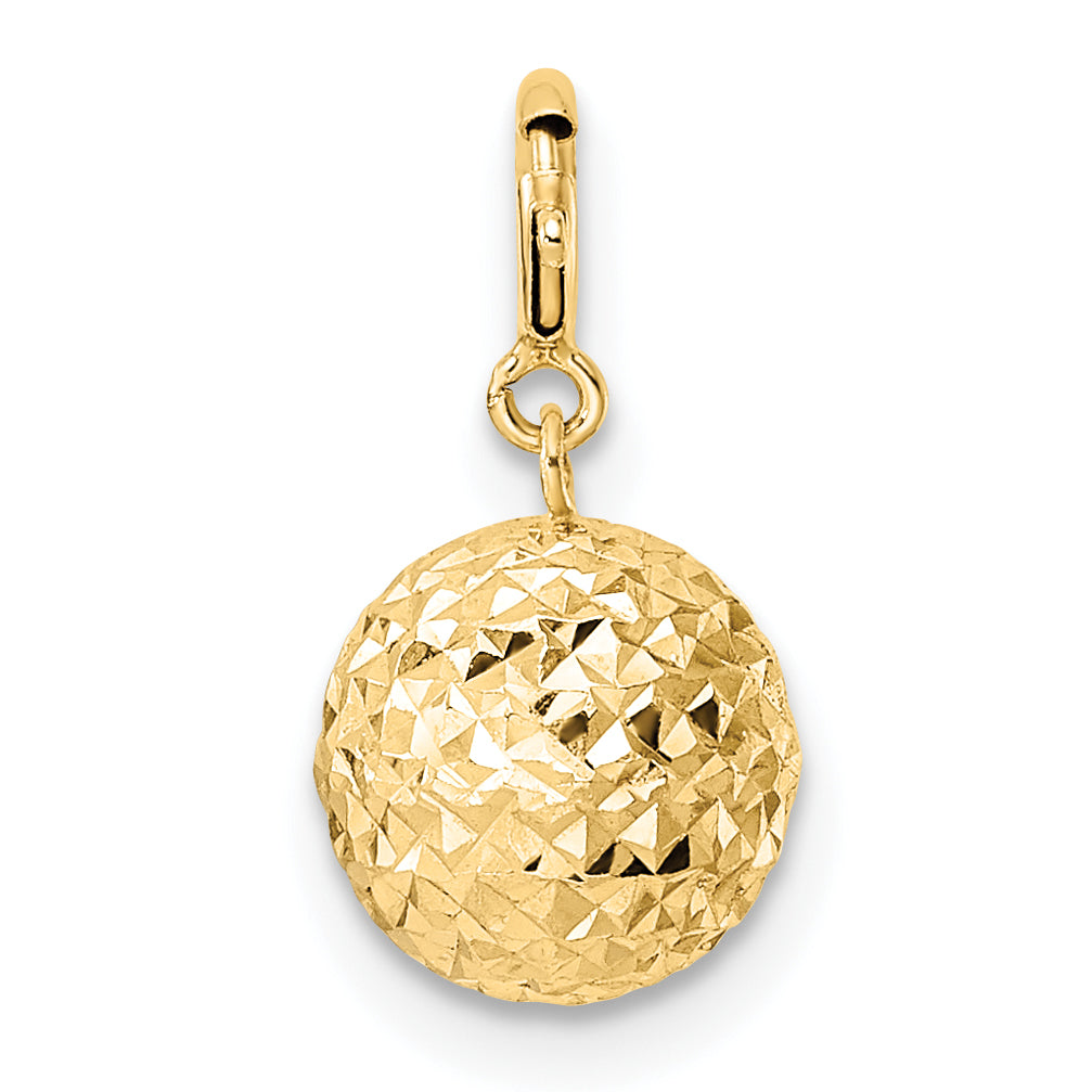 14K Yellow Gold Diamond-Cut Ball W/ Spring Ring Clasp Charm