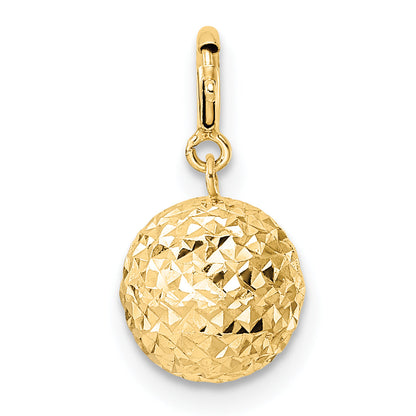 14K Yellow Gold Diamond-Cut Ball W/ Spring Ring Clasp Charm