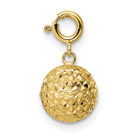 14K Yellow Gold Diamond-Cut Ball W/ Spring Ring Clasp Charm