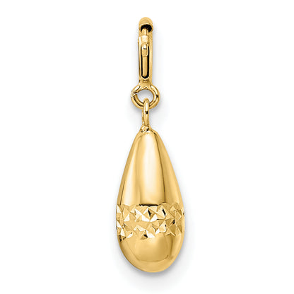 14K Yellow Gold Polished Diamond-Cut Teardrop W/ Spring Ring Clasp Charm