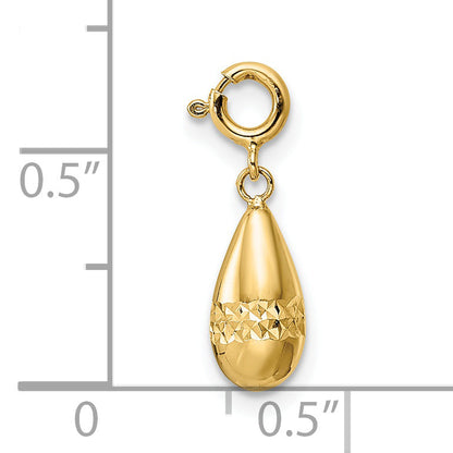 14K Yellow Gold Polished Diamond-Cut Teardrop W/ Spring Ring Clasp Charm