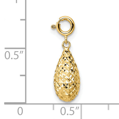 14K Yellow Gold Diamond-Cut Teardrop W/ Spring Ring Clasp Charm