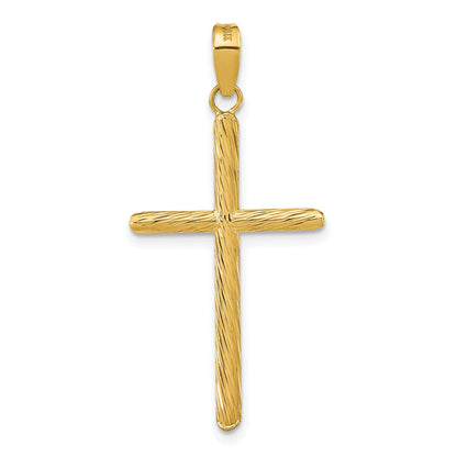 14K Yellow Gold Polished & Textured Fancy Cross Pendant