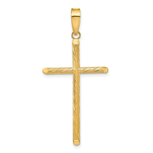 14K Yellow Gold Polished & Textured Fancy Cross Pendant
