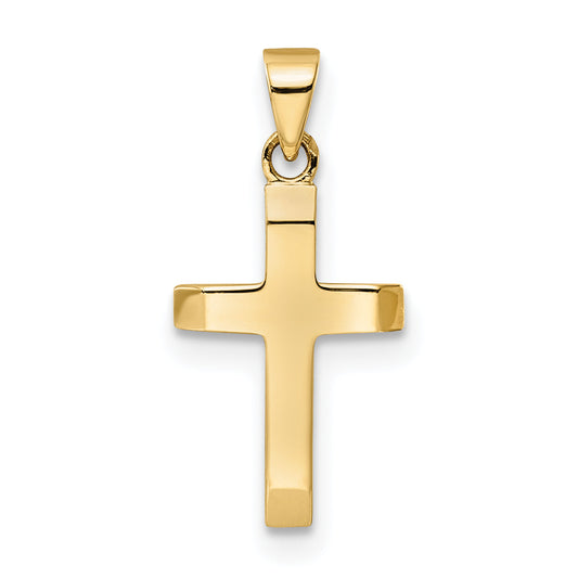14K Yellow Gold Polished Tapered Ends Hollow Cross Pendant