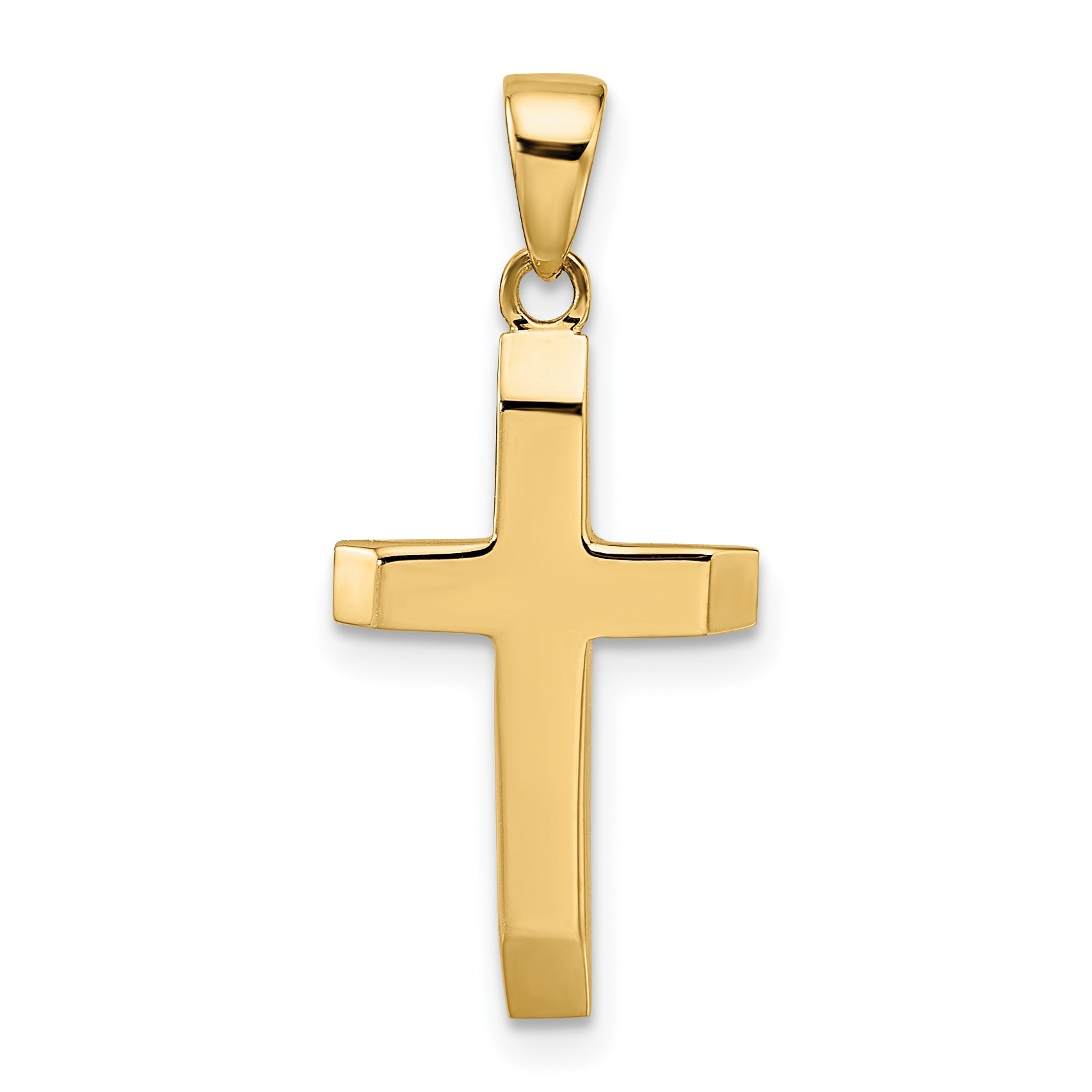 14K Yellow Gold Polished Tapered Ends Hollow Cross Pendant