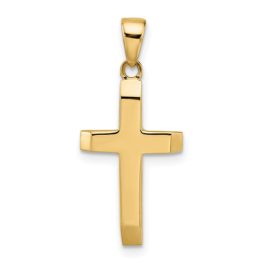 14K Yellow Gold Polished Tapered Ends Hollow Cross Pendant