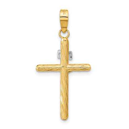 14K Yellow & Rhodium W/White Rhod Polished Textured Inri Crucifix Cross Pendant