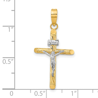 14K Yellow & Rhodium W/White Rhod Polished Textured Inri Crucifix Cross Pendant