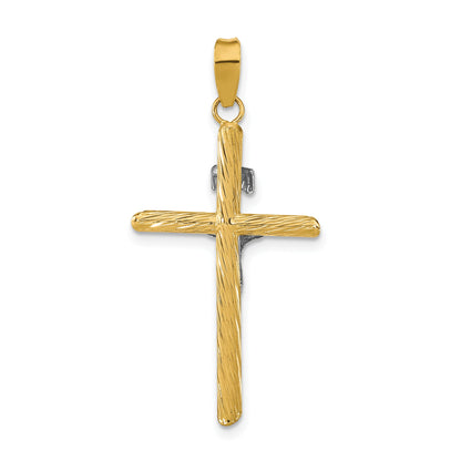 14K Yellow & Rhodium W/White Rhod Polished Textured Inri Crucifix Cross Pendant