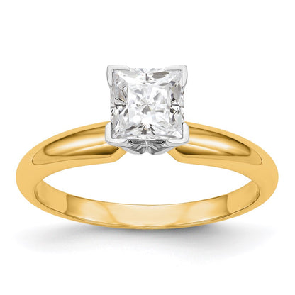 14k Two-tone 1/4 Ct. Princess VS/SI GH Lab Grown Diamond Solitaire Medium Weight Half-Round V-end 4 Prong Ring