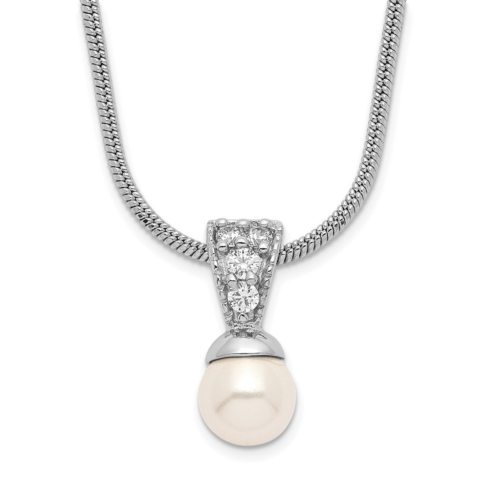 Fashion Kelly Waters Rhodium Plated White Simulated Pearl Cz Necklace