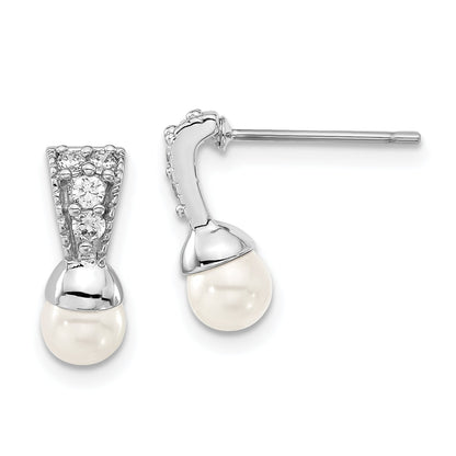 Fashion Kelly Waters Silver Tone Rhodium Plated White Simulated Pearl & Cz Post Dangle Earrings