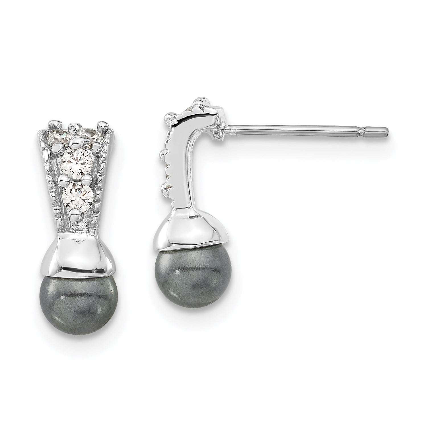 Fashion Rhodium Plated Kelly Waters Black Simulated Pearl Cz Earrings