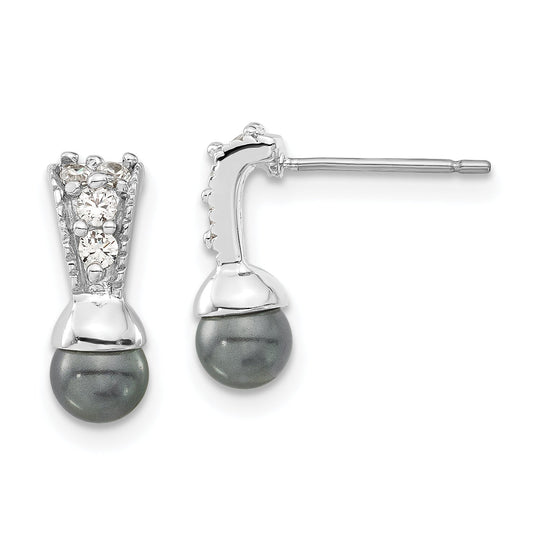 Fashion Rhodium Plated Kelly Waters Black Simulated Pearl Cz Earrings