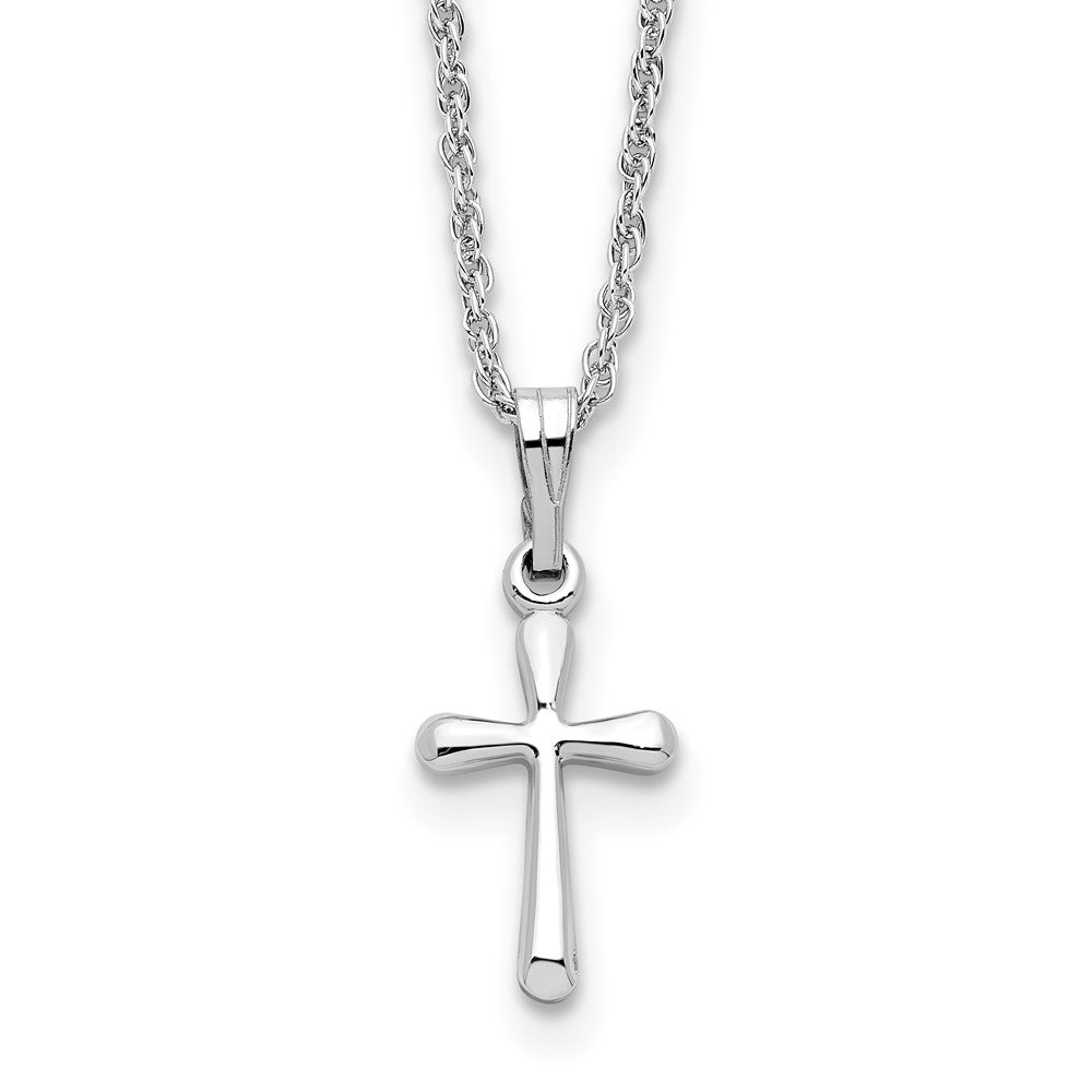 Fashion Kelly Waters Rhodium Plated Small Polished Rounded Cross 18 Inch Necklace