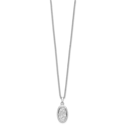 Fashion Kelly Waters Rhodium Plated Oval St. Christopher Medal 18 Inch Necklace