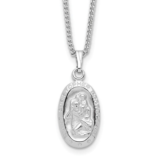 Fashion Kelly Waters Rhodium Plated Oval St. Christopher Medal 18 Inch Necklace