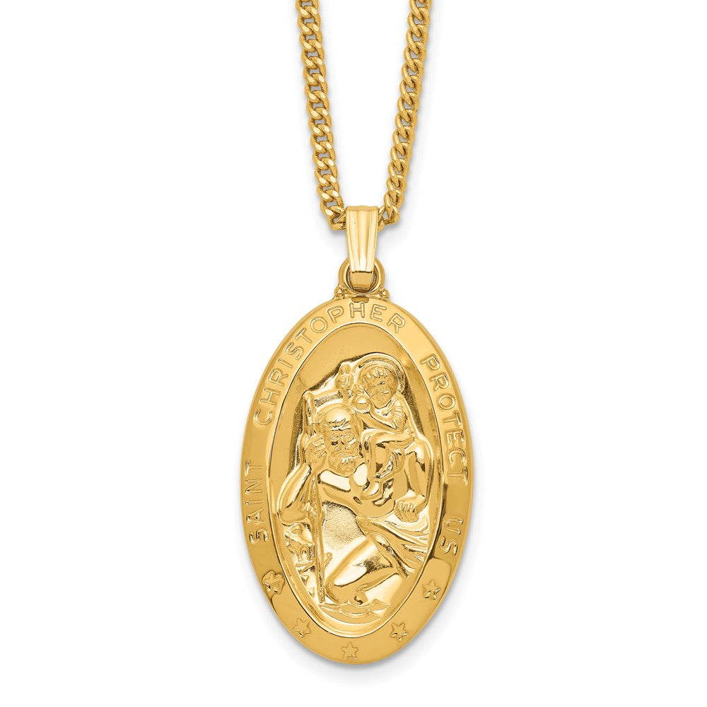 Fashion Kelly Waters Gold Plated Large Oval St. Christopher Medal 24 Inch Necklace