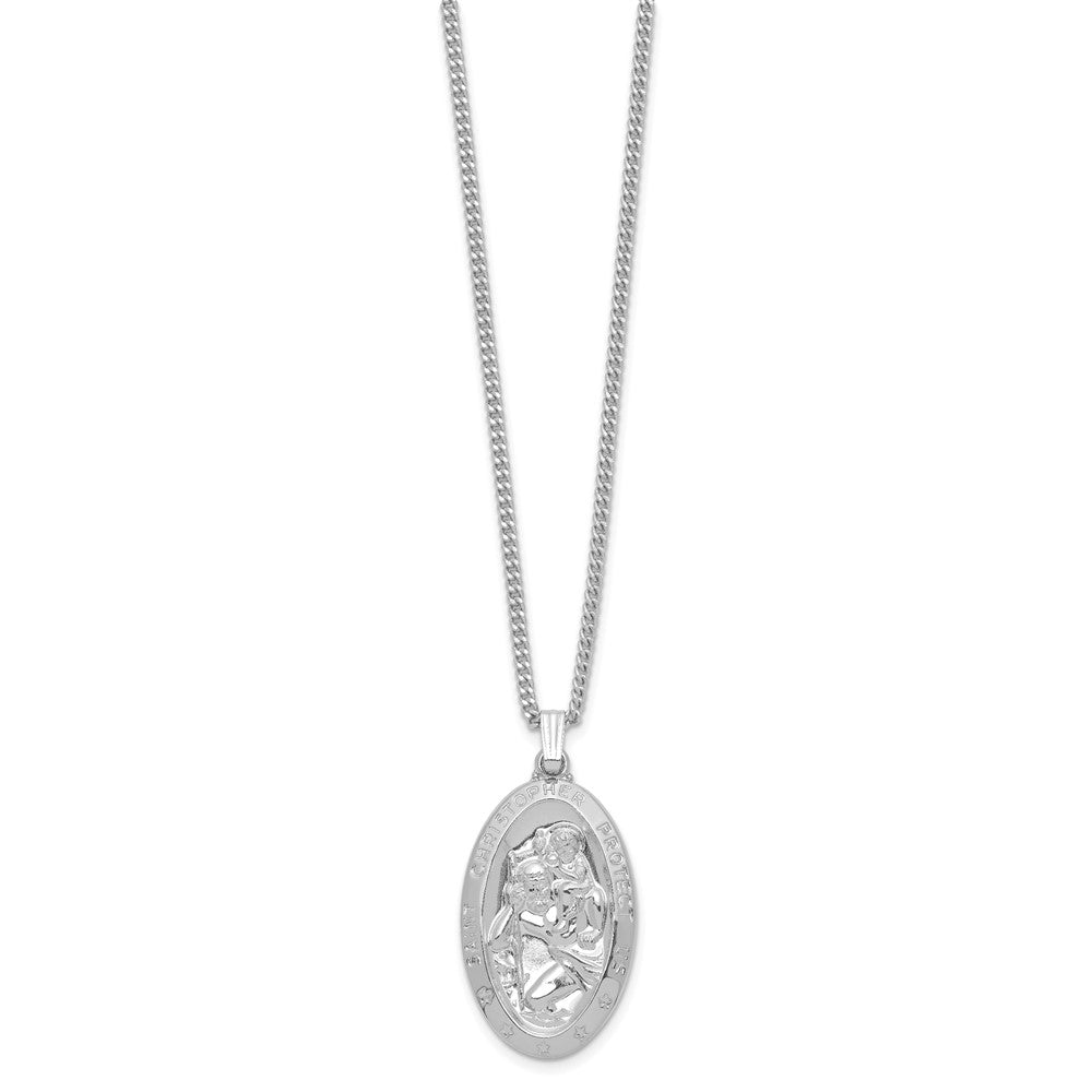 Fashion Kelly Waters Rhodium Plated Large Oval St. Christopher Medal 24In Necklace