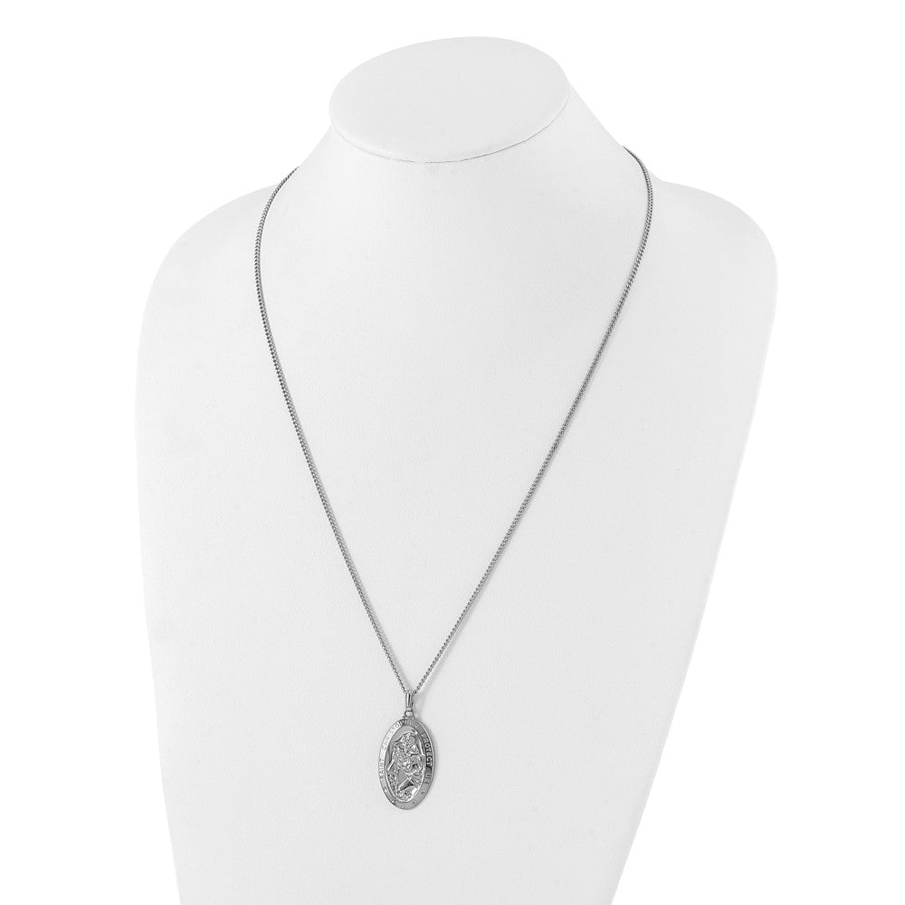 Fashion Kelly Waters Rhodium Plated Large Oval St. Christopher Medal 24In Necklace
