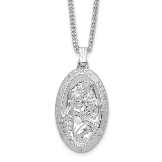 Fashion Kelly Waters Rhodium Plated Large Oval St. Christopher Medal 24In Necklace