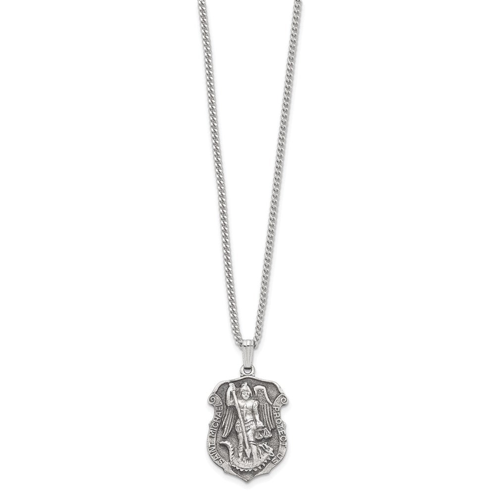Fashion Kelly Waters Antiqued Rhodium Plated St. Michael Medal 24 Inch Necklace