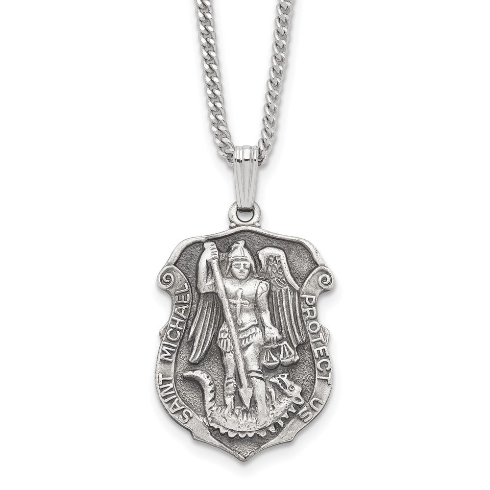 Fashion Kelly Waters Antiqued Rhodium Plated St. Michael Medal 24 Inch Necklace