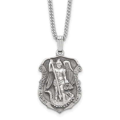 Fashion Kelly Waters Antiqued Rhodium Plated St. Michael Medal 24 Inch Necklace