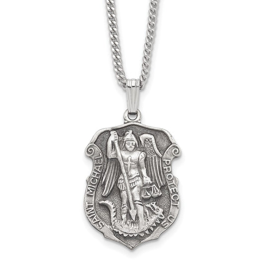 Fashion Kelly Waters Antiqued Rhodium Plated St. Michael Medal 24 Inch Necklace