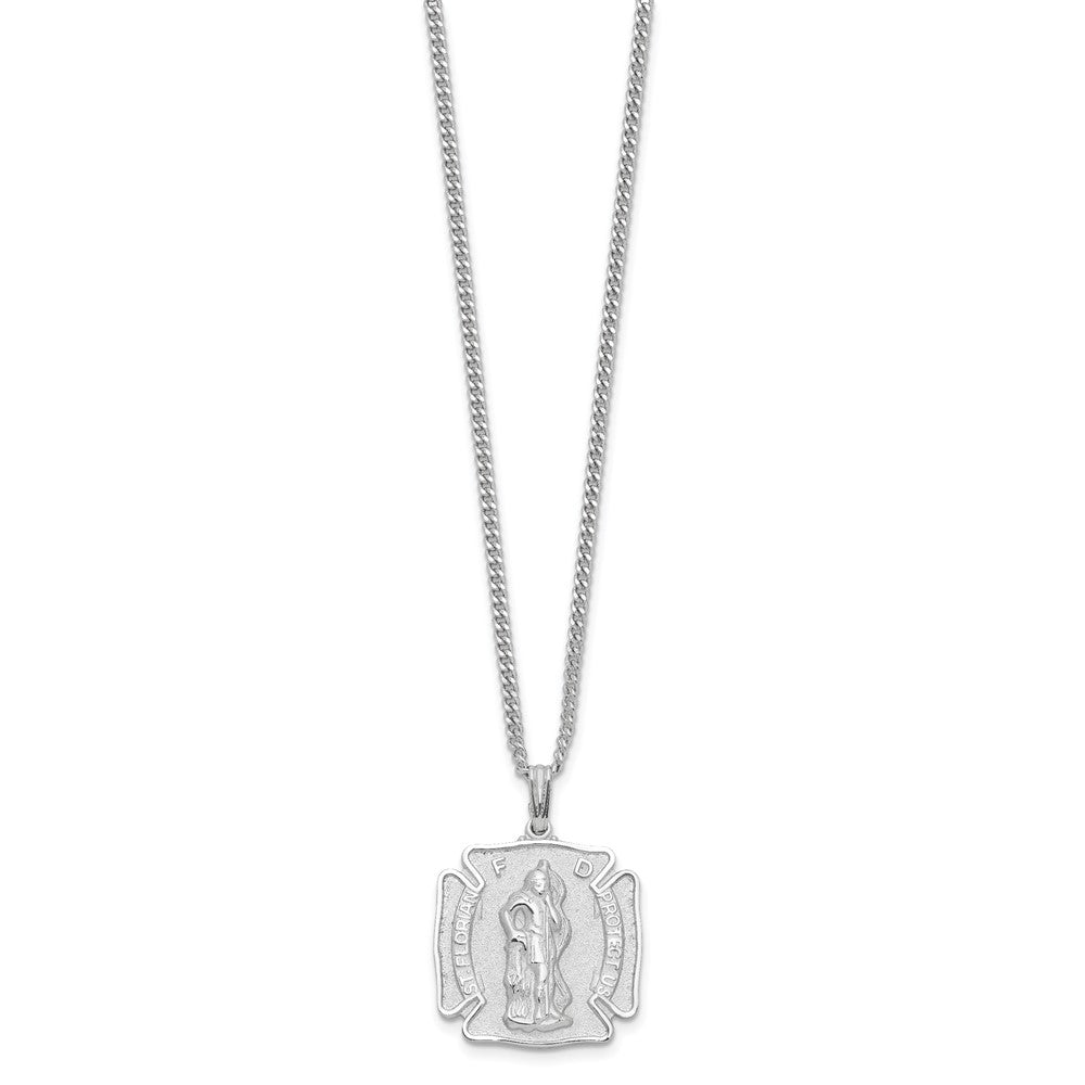 Fashion Kelly Waters Rhodium Plated St. Florian Medal 24 Inch Necklace