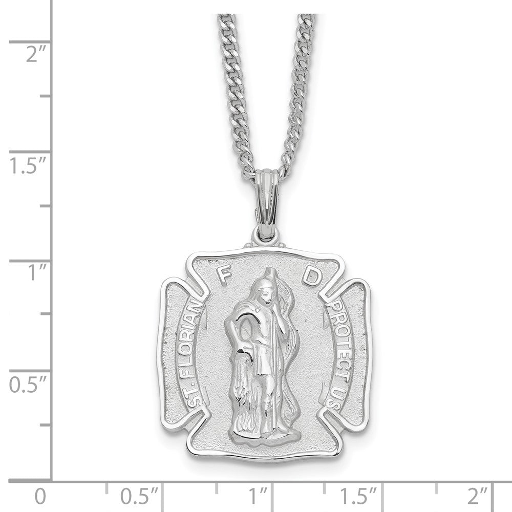 Fashion Kelly Waters Rhodium Plated St. Florian Medal 24 Inch Necklace