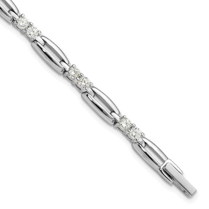 Fashion Kelly Waters Rhodium Plated Cz Link 7.25 Inch Bracelet