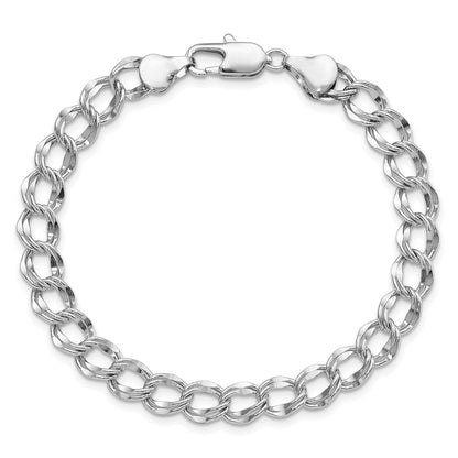 Fashion Kelly Waters Rhodium Plated 6.5mm Double Link Charm 7.25 Inch Bracelet