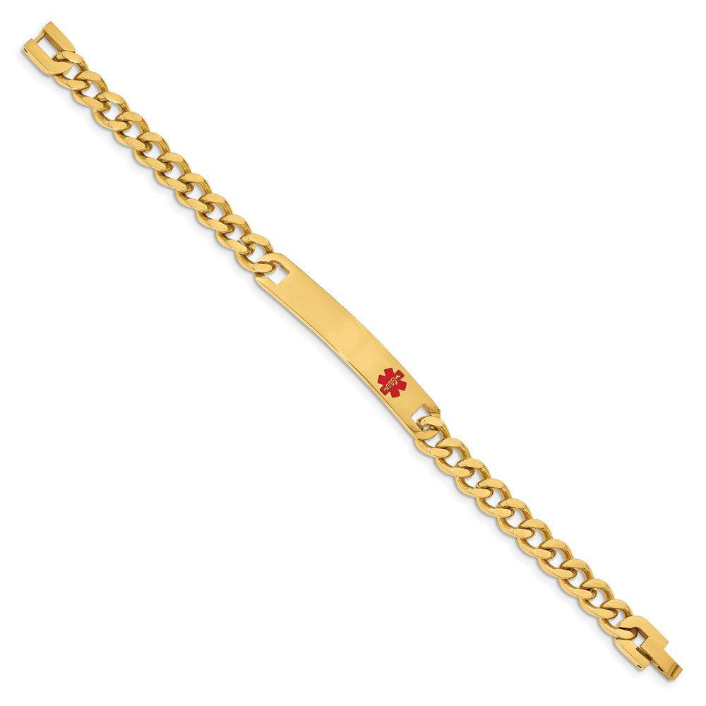 Stainless Steel Kelly Waters Yellow Pvd Plated Red Epoxy Medical Id 7.25 Inch Engravable Bracelet
