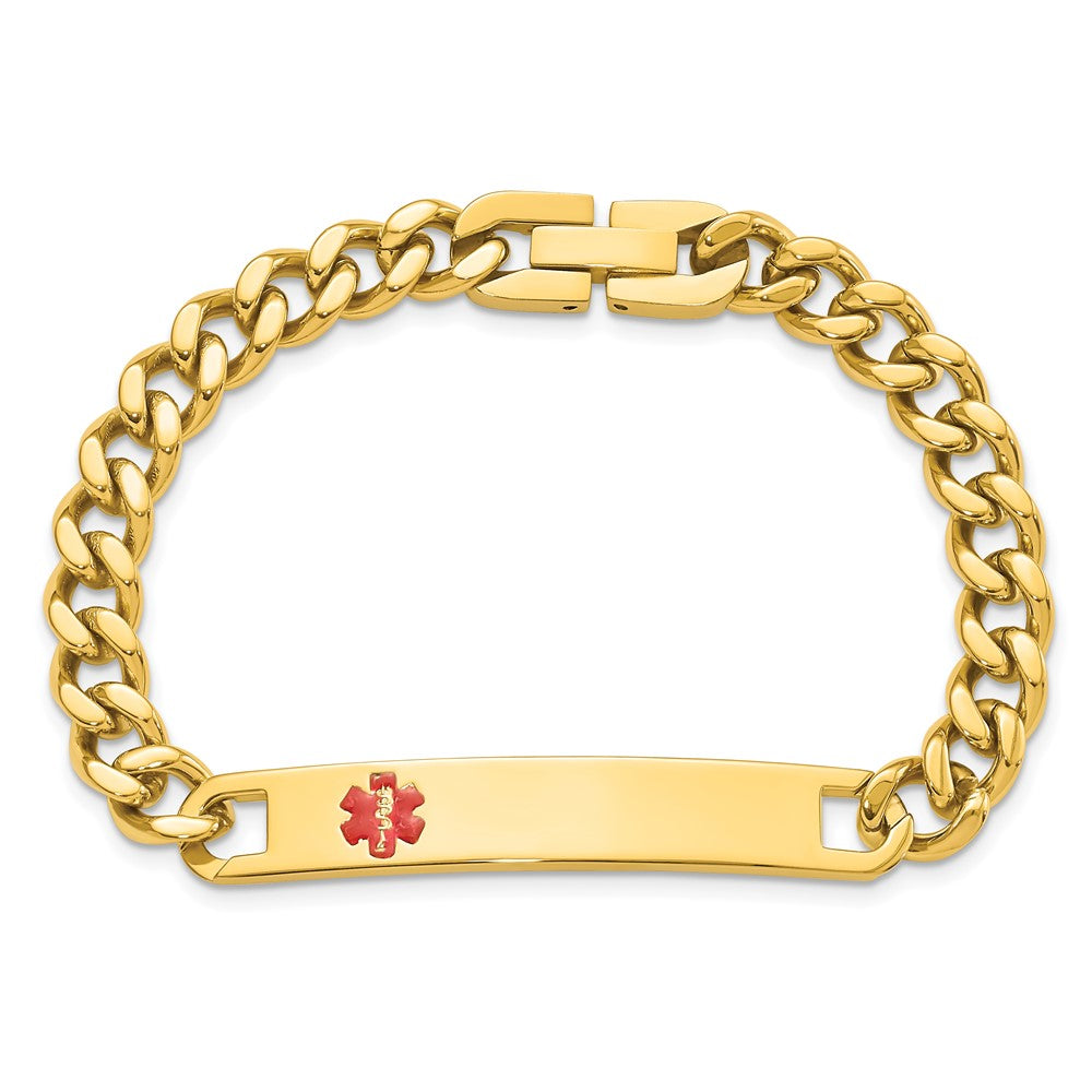 Stainless Steel Kelly Waters Yellow Pvd Plated Red Epoxy Medical Id 7.25 Inch Engravable Bracelet