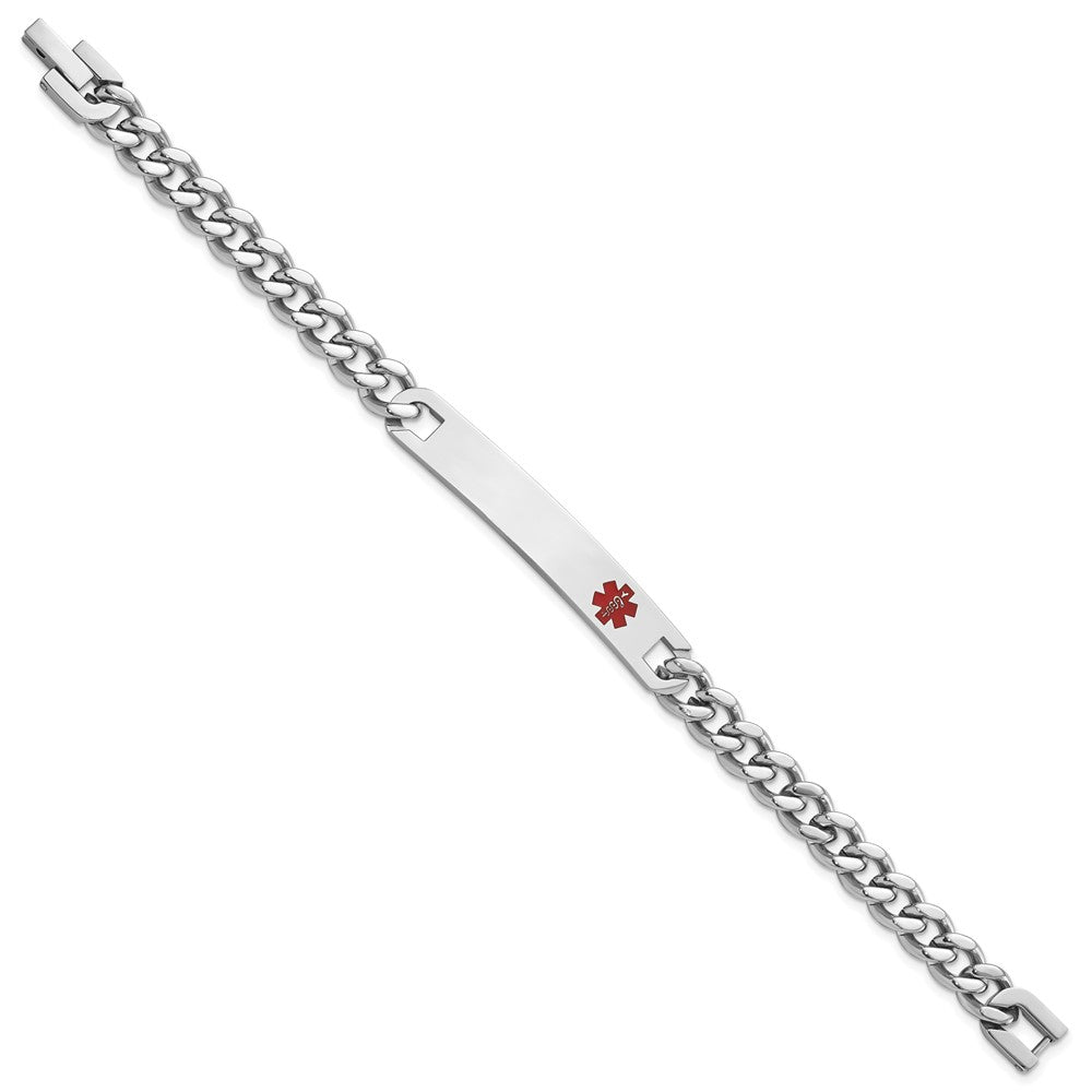 Stainless Steel Kelly Waters Red Epoxy Medical Id 7.25 Inch Engravable Bracelet