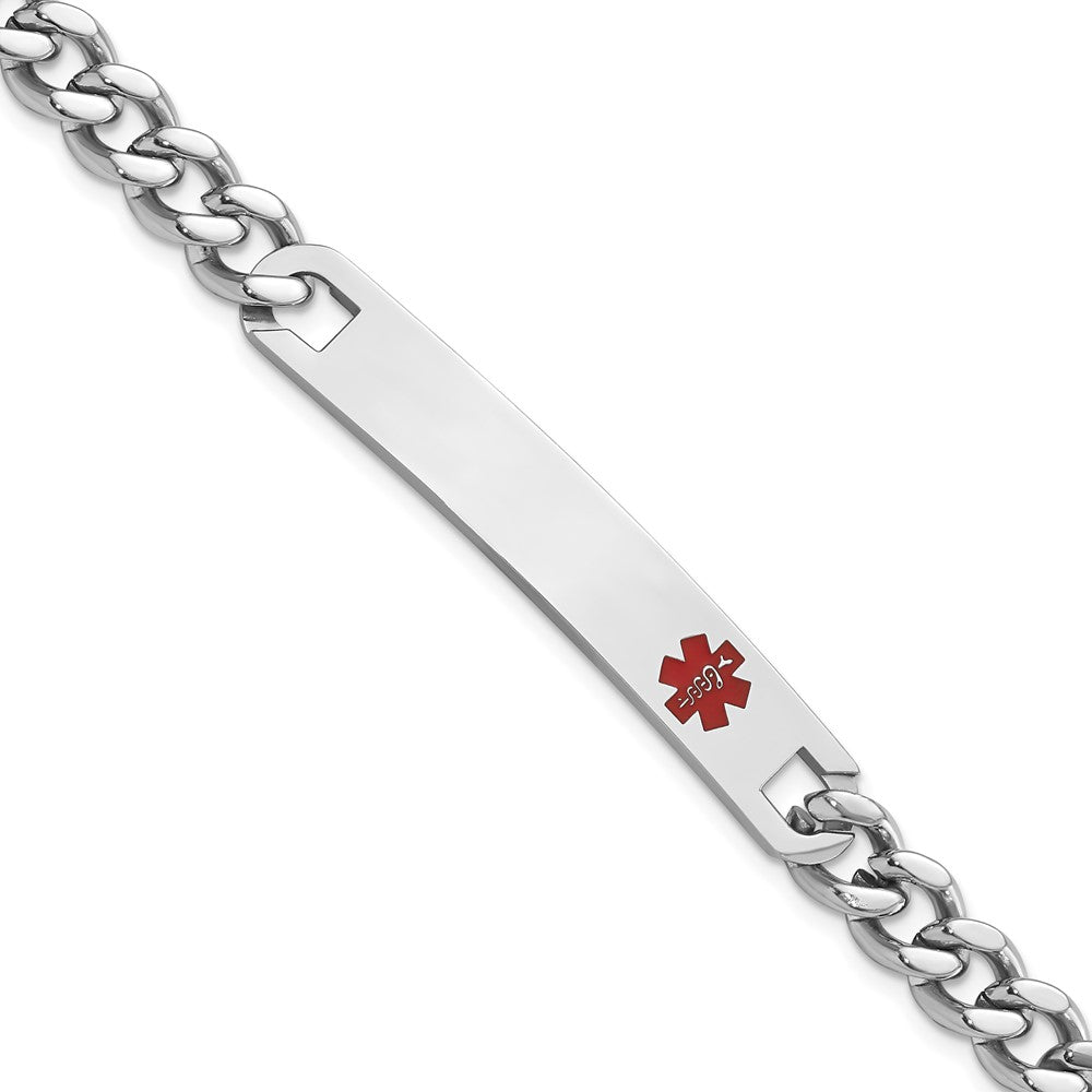 Stainless Steel Kelly Waters Red Epoxy Medical Id 7.25 Inch Engravable Bracelet