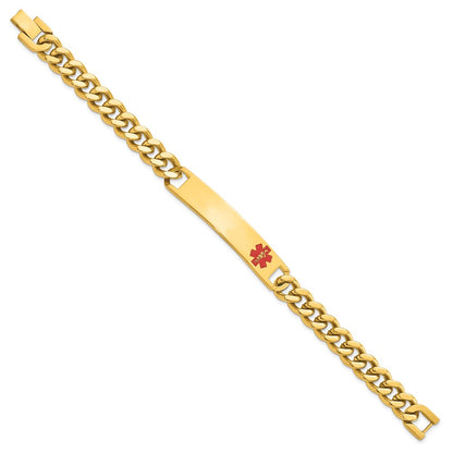 Stainless Steel Kelly Waters Yellow Pvd Plated Red Epoxy Medical Id 8.25 Inch Engravable Bracelet