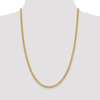 14K Yellow Gold 20 Inch 3.7mm Lightweight Flat Cuban With Lobster Clasp Chain Necklace